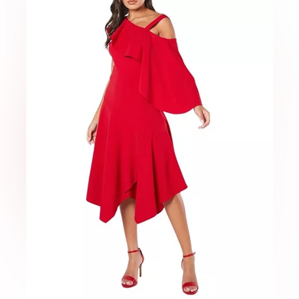 Nordstrom Modernaire Red One-Shoulder Asymmetrical Midi Dress